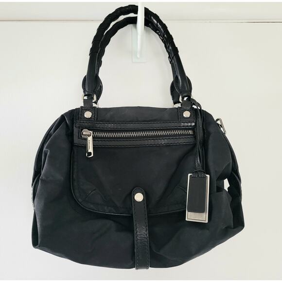 Joy Gryson SKYE Italy Handbag Tote Convertible Black Leather Nylon - Picture 2 of 15